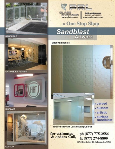 Providing Los Angeles County Sandblasted Glass Artwork, Designs and Etched Glass patterns by master sandblasting craftsmen.