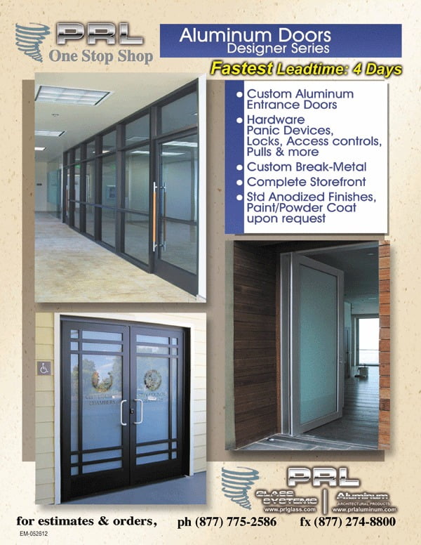 Custom, Complete, Glazed Doors, Aluminum Doors, Glass Doors all in-house manufactured