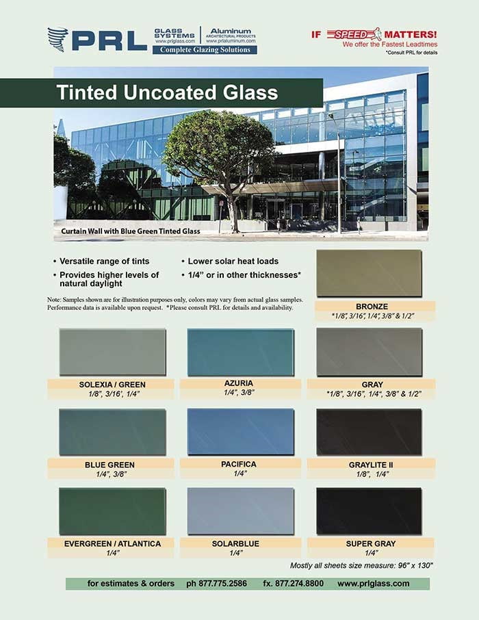 10 different shades of Tinted Uncoated Glass