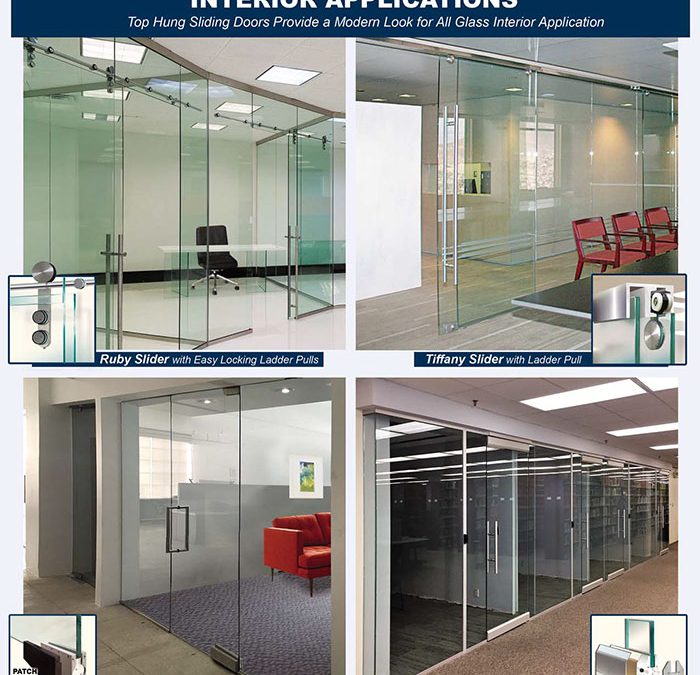 All glass door systems, complete, suitable for extensive interior applications