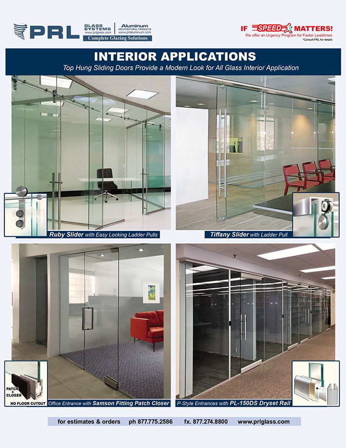 All glass door systems, complete, suitable for extensive interior applications