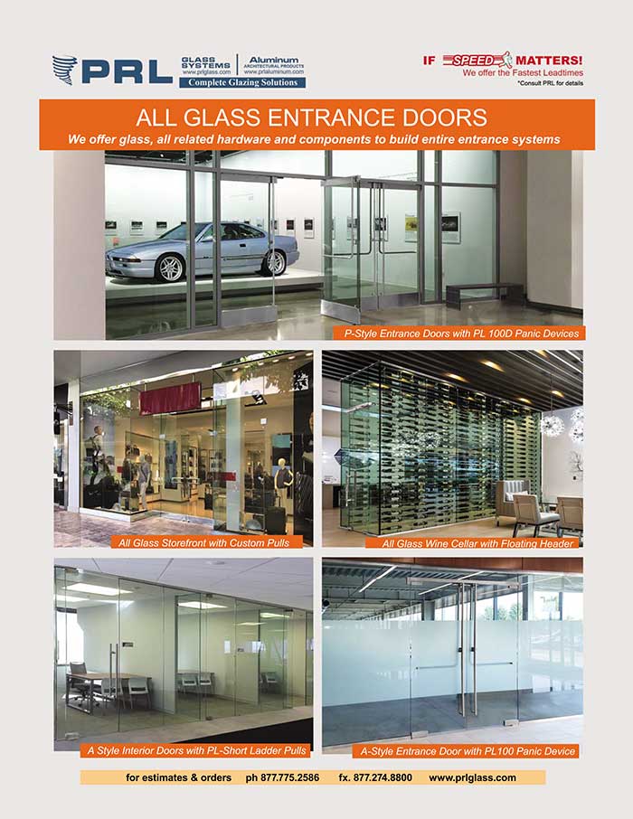 All-Glass Entrance Doors. Standard, Custom & Complete Packages at PRL