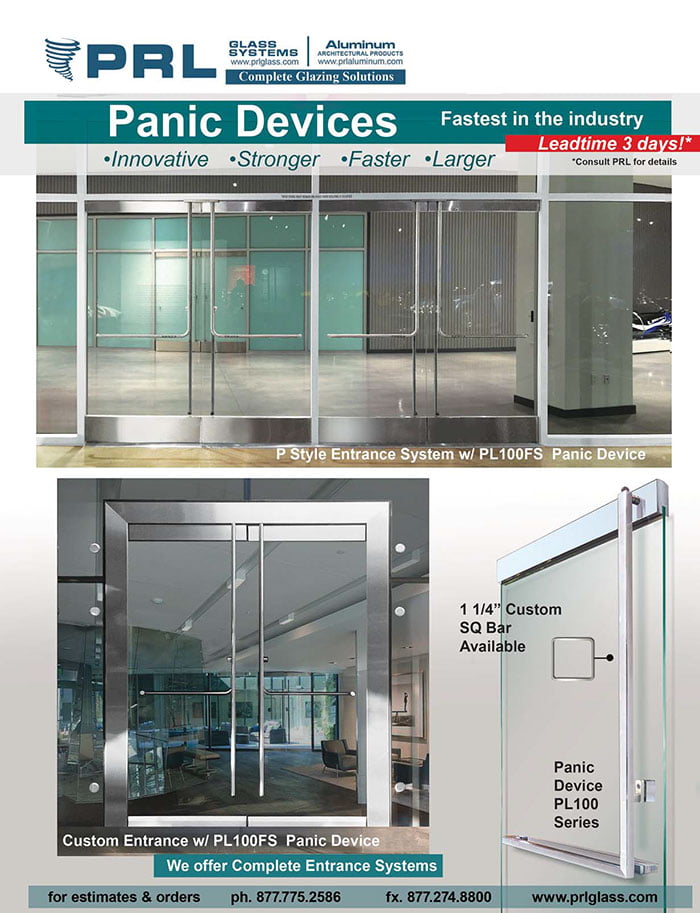 All glass panic device doors