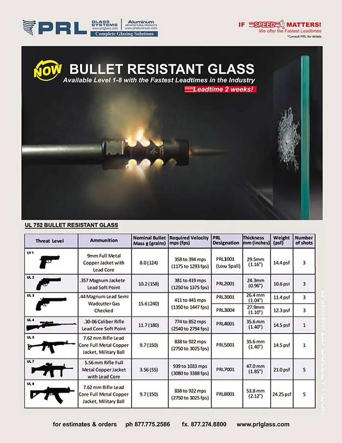 PRL’s Bullet Resistant Glass for Threat Levels 1-8. The Best in Security