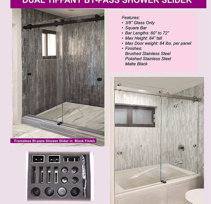 Get Dual Bypass Shower Door Sliders at PRL. New Tiffany Frameless Shower Systems!