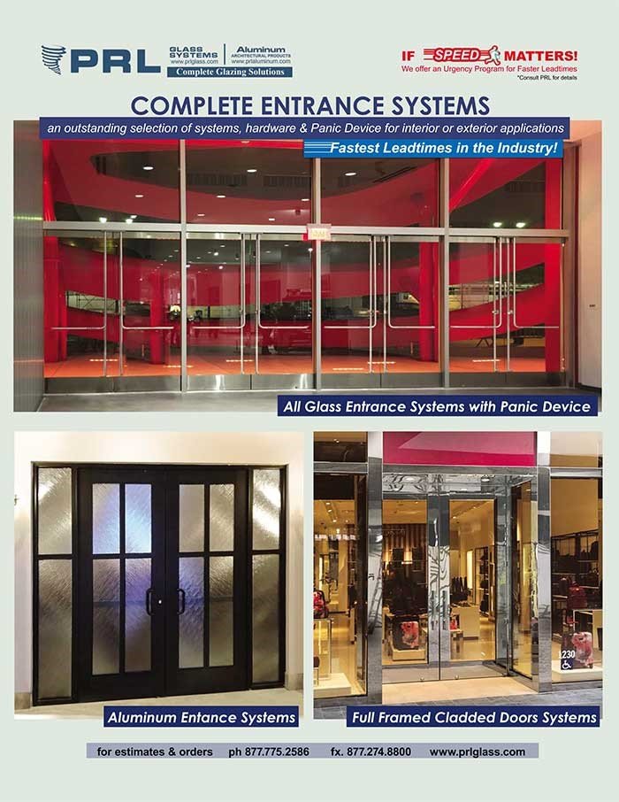 PRL’s Complete Entrance Door Systems: All Glass, Full Framed & Aluminum Doors