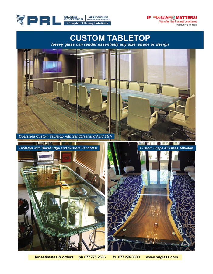 PRL Offers Endless Glass Tabletop Customizations Edge work, Sandblast, Size and Many More!