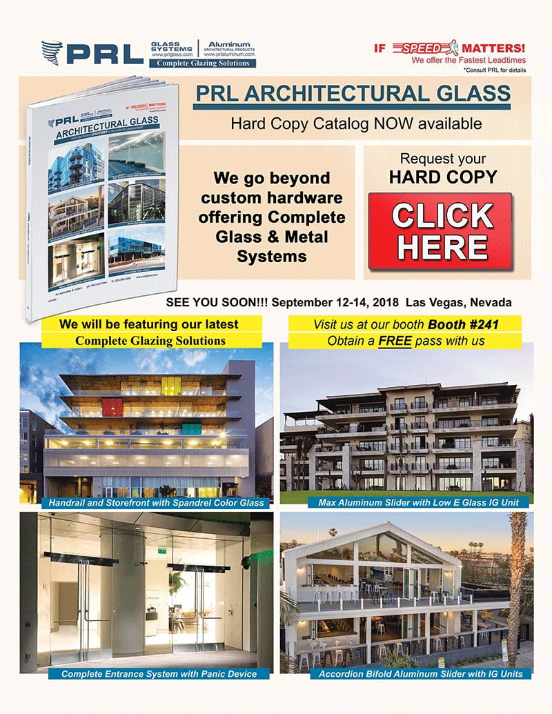 Don’t Forget! Visit PRL at GlassBuild America & Get Our NEW 2018 Architectural Glass & Metal Catalog!