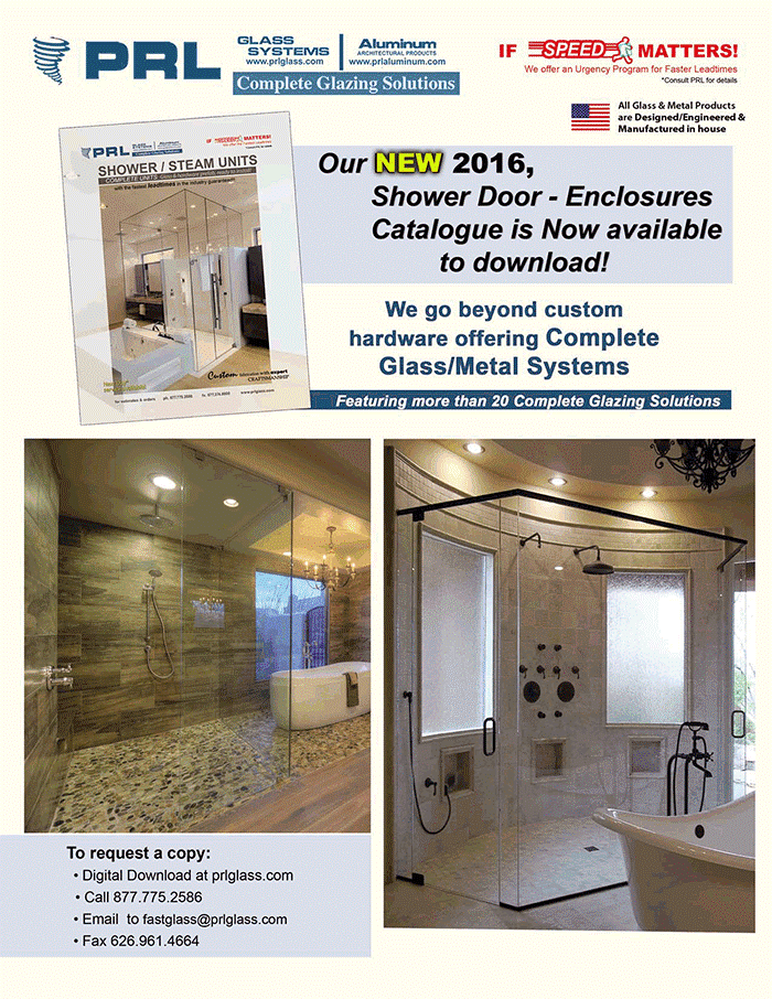 New PRL shower door / enclosure catalog 2016