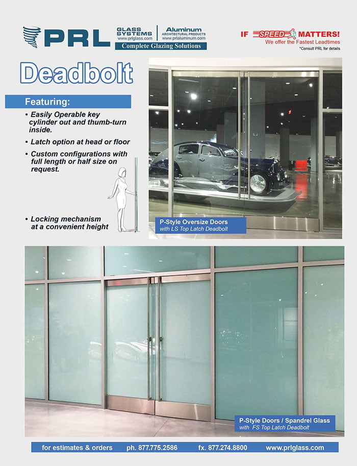 PRL Deadbolt Handles for All Glass Frameless Entrance Doors.
