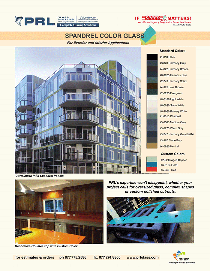 PRL Spandrel Glass. Unlimited Colors for Interior & Exterior Applications