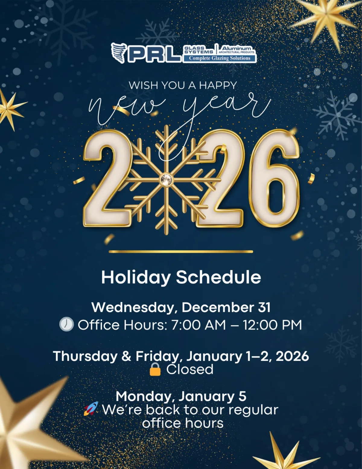PRL’s New Year’s Hours 2026