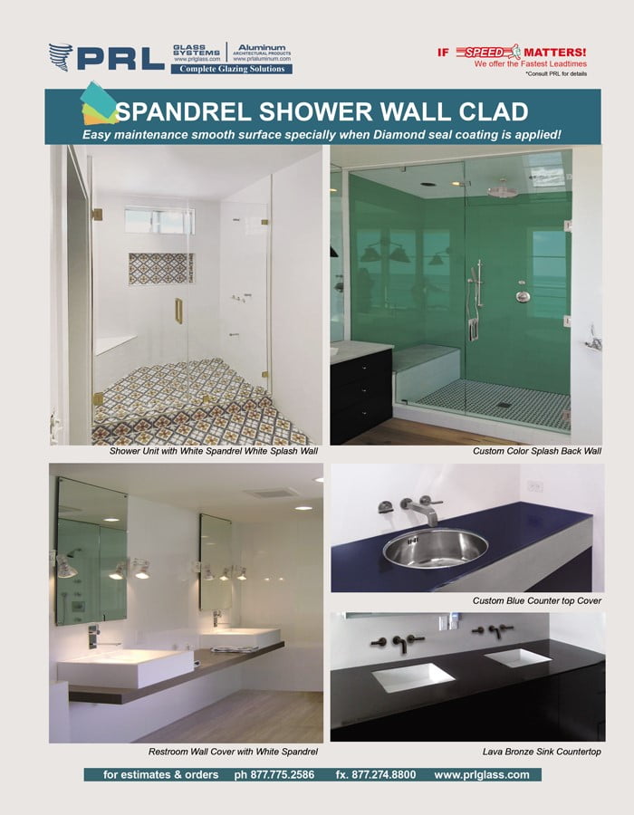 Spandrel Glass Bath Products. Buy Colored Countertops, Shower Walls & More!