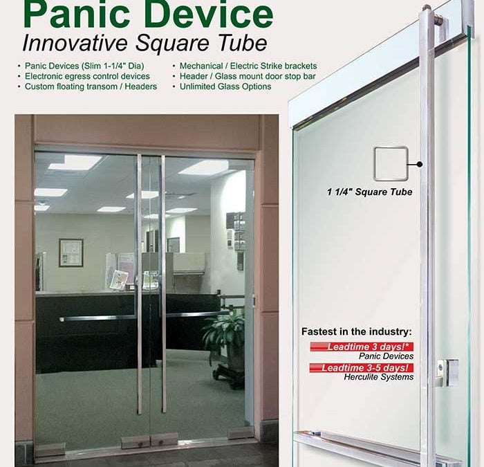 Complete Glass Panic Door Devices Systems And Hardware Square Panic Device Boasts A Clean Sleek Design With Mitered Corners For Modern Appearance