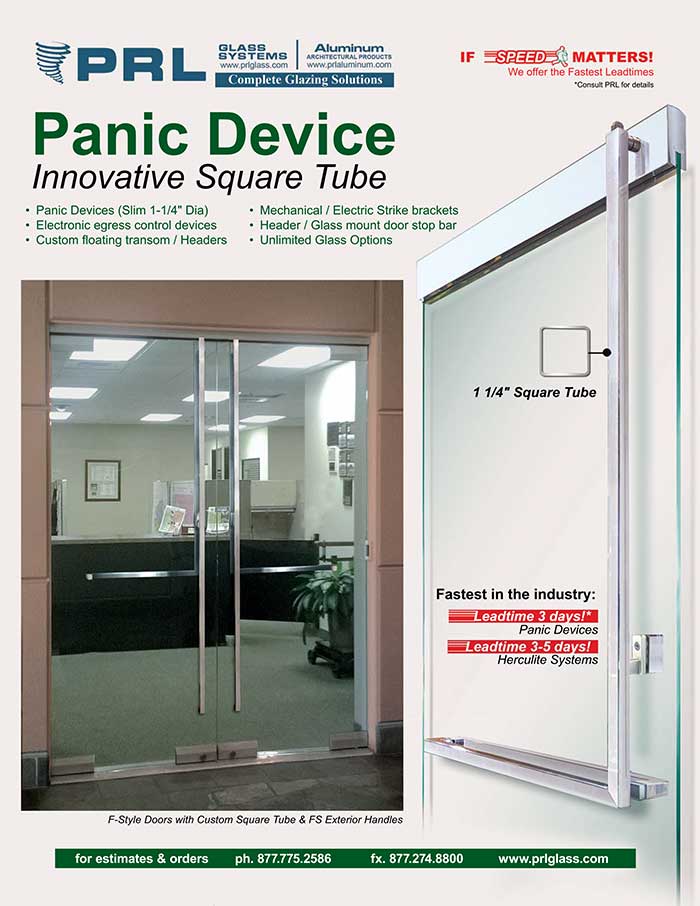 Square Tube Panic Device Boasts a clean, sleek design with mitered corners for a modern appearance.